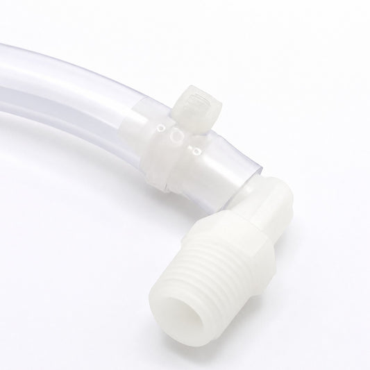 Strong-Ty® natural PVDF cable tie securing tubing to a bioprocessing bag port.