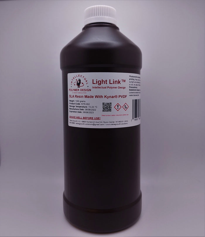 1 kg bottle of Light Link™ SLA resin made with Kynar® PVDF.