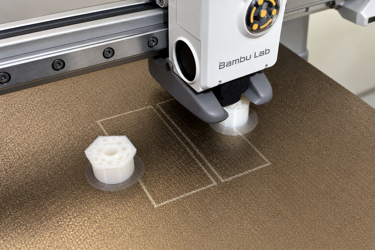 Bambu Lab A1 printing small white parts with Fluorinar-C™ PVDF filament.