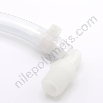 Strong-Ty cable tie connecting a fitting for 2D or 3D bioprocessing bags